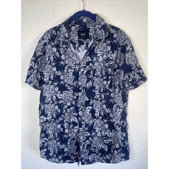 Rails Rose Floral Date Button Down Short Sleeve Shirt Coastal Royal Men M - Picture 1 of 8